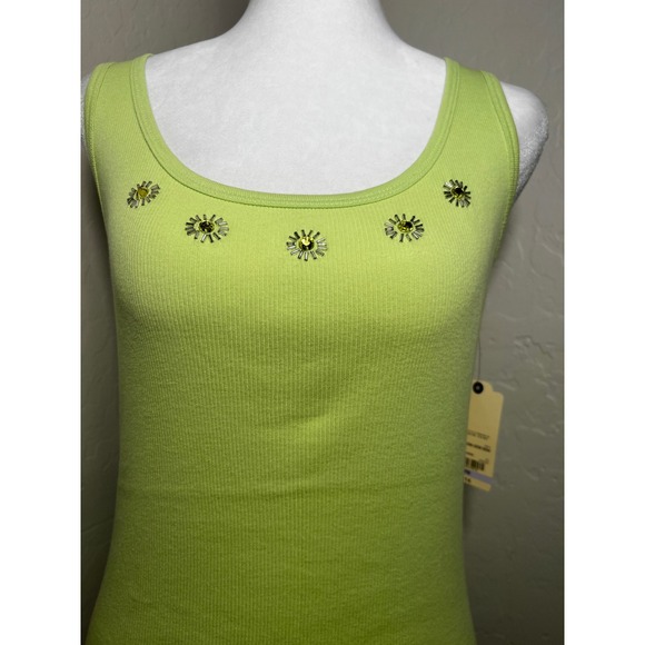 St. John's Bay Tops - St. Johns Bay Lime Green Embellished Ribbed Tank Top Petite Medium NWT